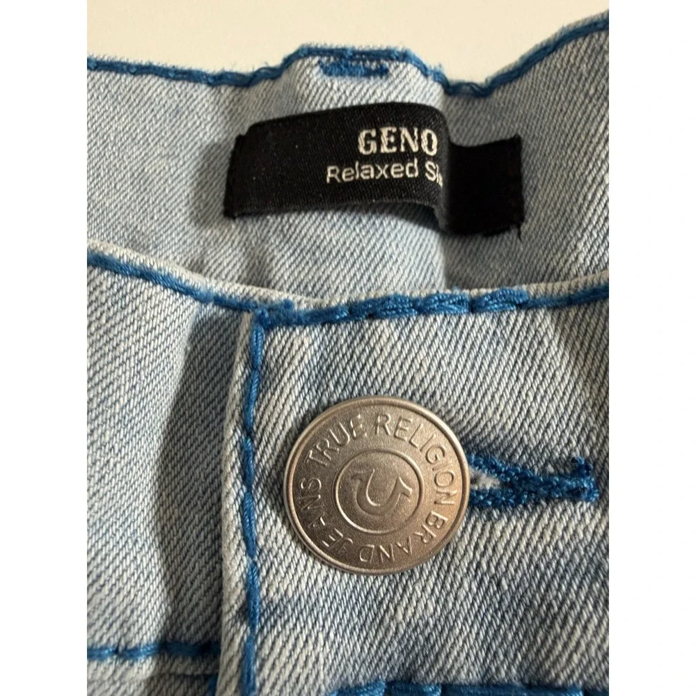 True Religion Geno Big T Flap Jeans 34x32 Light Wash Blue Tonal Stitch New
